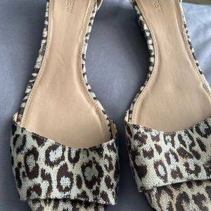 J CREW shimmer animal print wedge sandals.